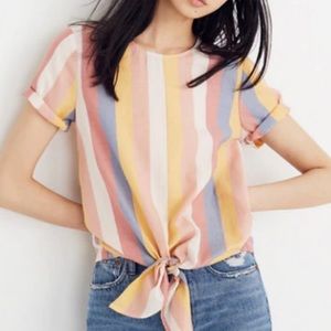 Madewell Button-Back Tie Tee, Sherbert Stripe, XS